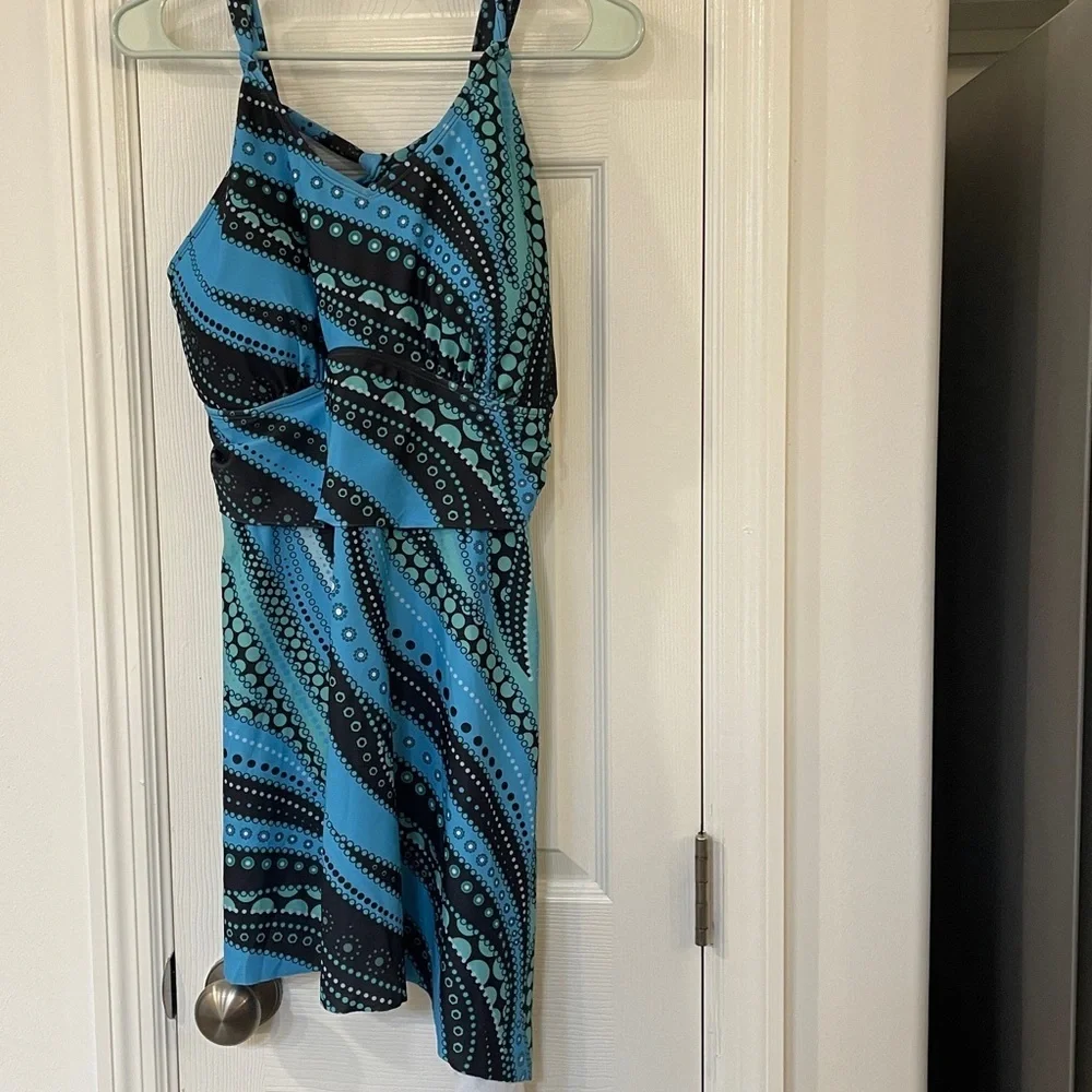Hanna Nicole Blue and Black Patterned Flirty Swim Dress size 16 W new with tag